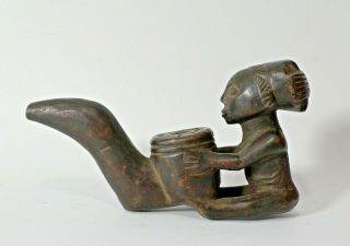 Old African Carved Wood Female Prestige Smoking Pipe From Hemba / Luba Drc