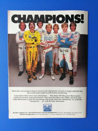 Vintage 1984 Bel - Air Lubricants Motorcycle Champions Full Page Ad