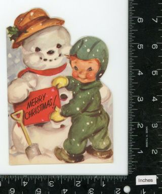 Vintage diecut Christmas greeting card boy kid Snowman - Rust Craft 2