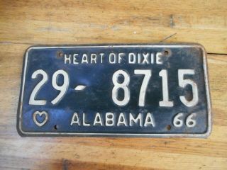 Vintage Heart Of Dixie Alabama 66 License Plate Tag 29 - 8715 1966 Elmore County