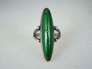 Old Fred Harvey Era Sterling Silver & Elliptical Green Turquoise Ring Sz 5