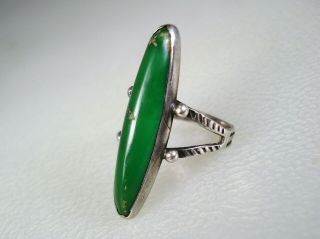 OLD Fred Harvey era STERLING SILVER & ELLIPTICAL GREEN TURQUOISE RING sz 5 3