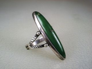 OLD Fred Harvey era STERLING SILVER & ELLIPTICAL GREEN TURQUOISE RING sz 5 4