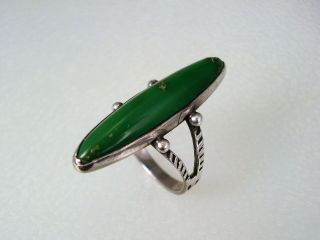 OLD Fred Harvey era STERLING SILVER & ELLIPTICAL GREEN TURQUOISE RING sz 5 5
