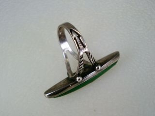 OLD Fred Harvey era STERLING SILVER & ELLIPTICAL GREEN TURQUOISE RING sz 5 6