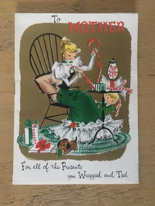 Vintage Cute Lady Christmas Card Multi Page Mother Signed