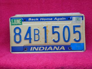 License Plate 84 B 1505 = June 1990 Vigo County Indiana Blue Raised Letters