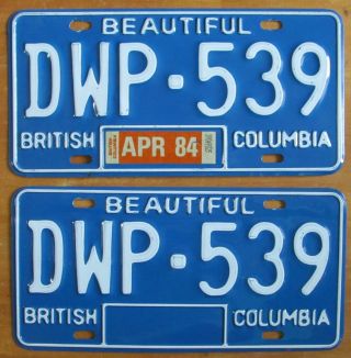 British Columbia 1984 License Plate Pair - Dwp - 539