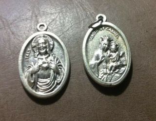 Vintage Sacred Heart / Virgin Of Carmel Religious Medal Catholic Devotional Meda