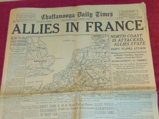 June 6,  1944 Chattanooga,  Tn.  Newspaper: Wwii D - Day Allied Invasion Of France