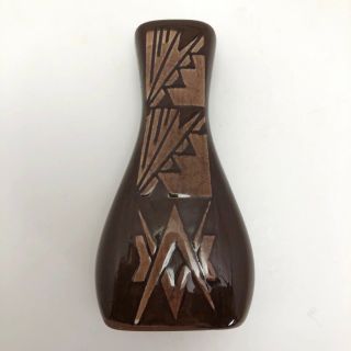 Sioux Native American Brown Pottery Vase By George Kills Pretty Enemy