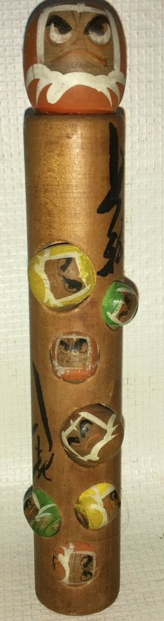 Vintage Hand Crafted Painted Japanese Wood Kokeshi Dolls Daruma Totem Pole 7 "