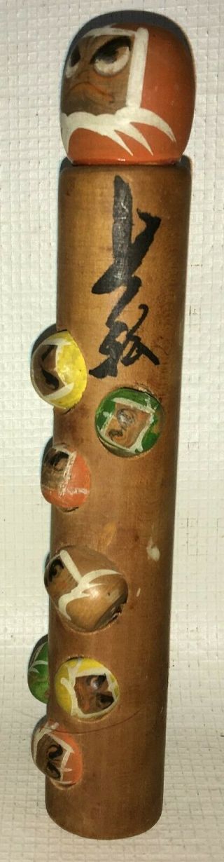Vintage Hand Crafted Painted Japanese Wood Kokeshi Dolls Daruma Totem Pole 7 