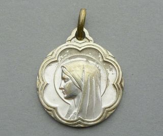 Mother Of Jesus.  Lourdes.  Antique Religious Pendant.  French Art Nouveau Medal.