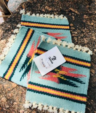 Vintage Chimayo Wool Southwest Coasters - Great Colors Set Of 3.