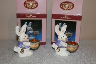 Kurt Adler Springtown Spring Town Easter Village Bunny Candleholder Set Of Two
