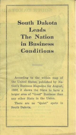 South Dakota Leads The Nation In Business Conditions Vintage 1930 Brochure