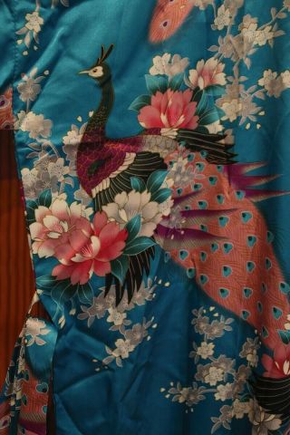Vintage Japanese Silk Kimono Peacock Design By Lian Lin Sky Blue Xl