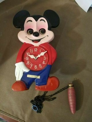 Rare Vintage Mickey Mouse Weighted Pendulum Wall Clock w/ Moving Eyes READ 2