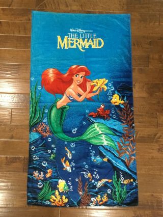 Vintage Pre - Owned Disney Exclusive The Little Mermaid Blue Beach Towel From 1990
