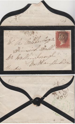 1855 Qv Mourning Cover With A 1d Penny Red Stamp Plate 10 Sent To Wellingborough