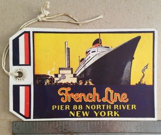 1938 French Line Ss Normandie Pier 88 York Ocean Liner Stateroom Baggage Tag