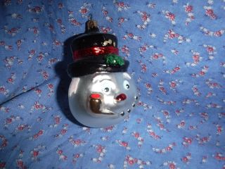 Cute Christmas Ornament Snowman Face Black Hat Pipe About 4 1/4 " H W/ Loop