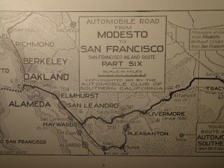 1915 Strip Road Map Auto Club So.  California Modesto To San Francisco