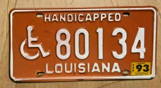 1993 Louisiana Disabled Handicapped Person License Plate " 80134 " La Wheelchair