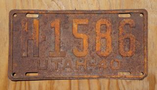 1940 Utah License Plate H - 1586