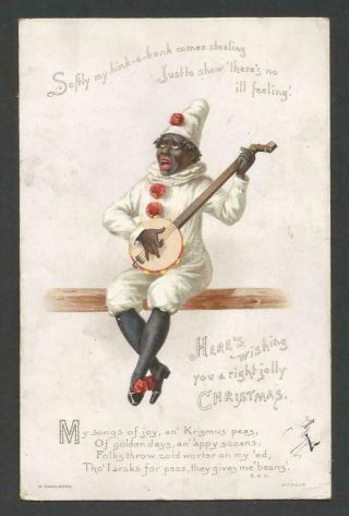 A76 - Clown Playing A Banjo - Victorian Xmas Card