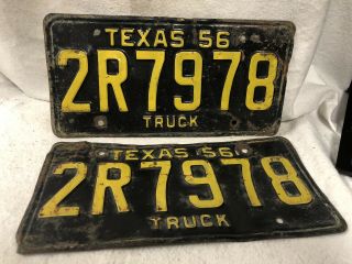 Vintage 1956 Texas Truck License Plate Pair
