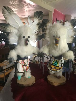 2 Each - Owl Navajo Kachina Dolls.  Signed By The Navajo Artist.