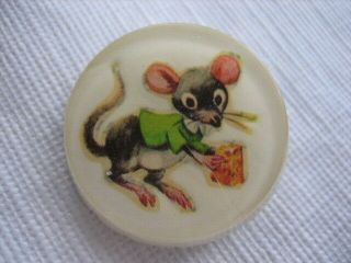 Vintage Medium 1 - 3/16 " Plastic Covered Transfer Button - Mouse With Cheese - O74