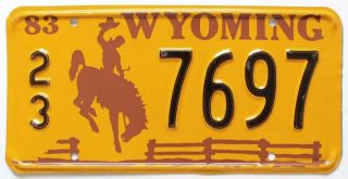 Vintage Nos Wyoming 1983 License Plate 7697 Cowboy,  Bucking Horse,  Rodeo