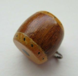 Delightful Small Antique Vtg Carved Wood Button Realistic Barrel Shape 3/4 " (g)