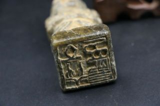 Chinese Antique Jade 2 Face Lucky Boy on A Seal w Stamp Totem Amulet Carving 4