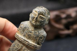 Chinese Antique Jade 2 Face Lucky Boy on A Seal w Stamp Totem Amulet Carving 5