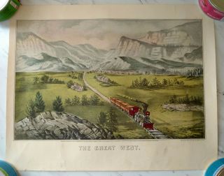 Currier And Ives Reprint Double Sided Railroad Train Print The Great West