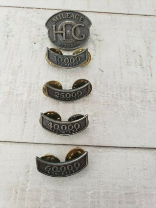 Harley Owners Group Hog Mileage With Multiple Mile Vest Jacket Hat Pins Set