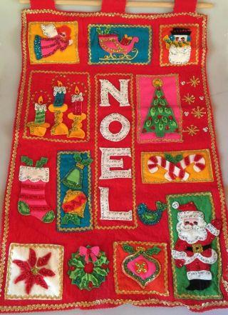 Vintage Handmade Noel Christmas Banner Flag Felt Sequin