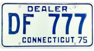 99 Cent Nos 1975 Connecticut Dealer License Plate Df777 Triple 7 