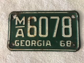 Vintage 1968 Georgia Motorcycle License Plate