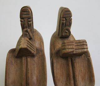 2 Vintage Carved Wood Monks Weathered Primitive Christian Figurines 8 " Tall