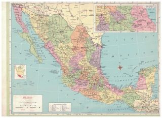 1957 Map Of Mexico With Map Of Canada On Reverse