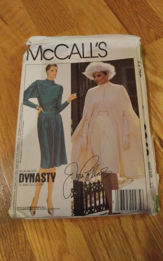 Vtg 80s Mccalls 9246 Misses L/s Miss Dress Cape Cocktail Joan Collins 12 34b