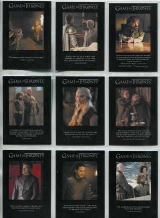 Game Of Thrones Season 6 Complete 9 Card Chase Set Quotable