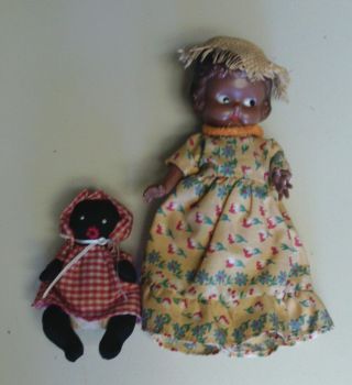 Vintage 1950`s Knickerbocker Black Girl Rattle Doll And Her Black Rag Doll Toy