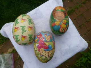 Vintage German Paper Mache Easter Egg 3 Candy Boxes Look