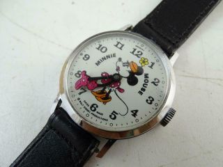 Vintage Minnie Mouse Walt Disney Productions Ladies Wristwatch Watch Bradley Old